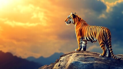 Fototapeta premium Majestic Tiger at Sunset: A Symbol of Wild Beauty