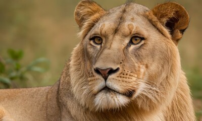 Fototapeta premium Portrait of a Majestic Lioness in the African Savannah Environment