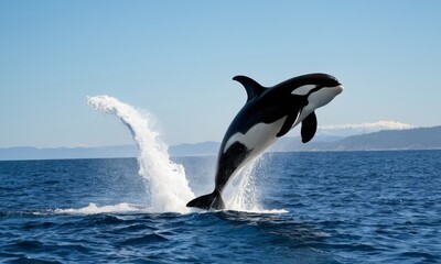 Fototapeta premium Majestic Orca Whale Breaching the Ocean Surface in a Spectacular Display