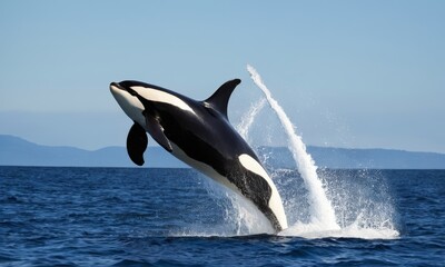 Fototapeta premium Spectacular orca breach displaying the majestic power of marine life