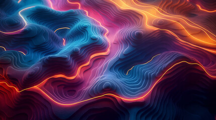 Obraz premium 3D Topographic Landscape Neon Lines, Colorful Wave Pattern for Digital Art Background