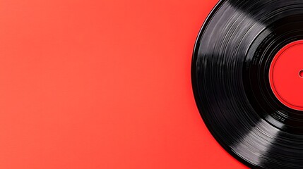 Classic Vinyl Record on Vibrant Red Background for Music Lovers