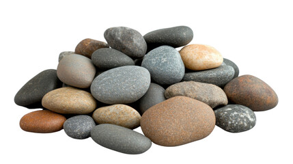 Pile of smooth colorful pebbles on transparent background