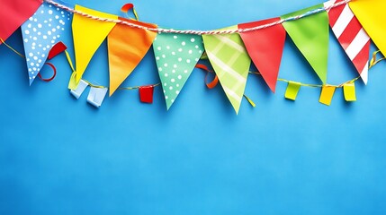 Fototapeta premium Festive paper garland decoration on blue background