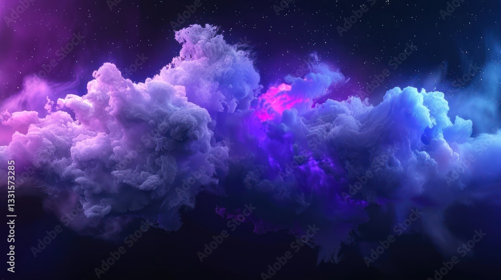 Poster cosmic symphony: captivating abstract image of a nebula in space with an array of colors of purple a
