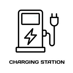 Charging station editable stroke outline icon isolated on white background flat vector illustration, black outline, Pixel perfect