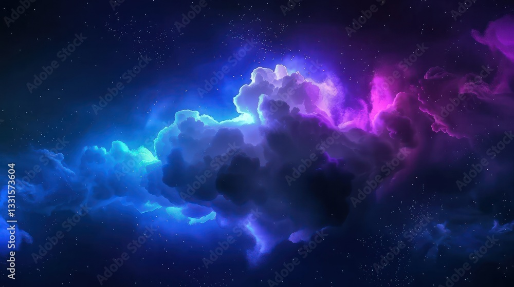 Poster cosmic cloudscape: an artistic interpretation of a nebula in space. the cloud is rendered in vivid b