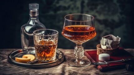 Fototapeta premium Luxurious Whiskey Tasting Table Setting