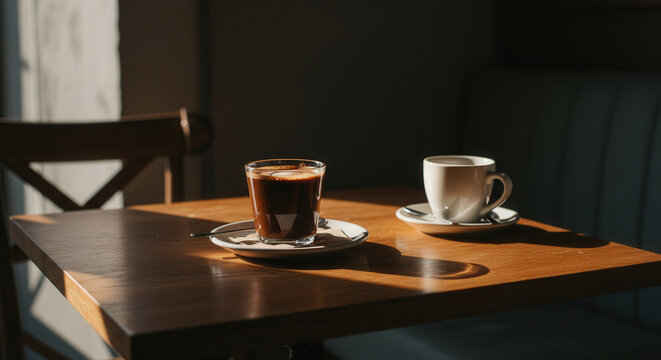 Enjoying mocha mousse in a cozy cafe with warm sunlight