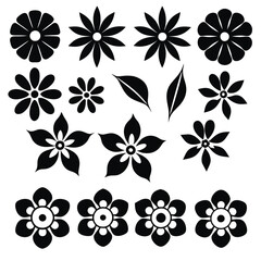 Black Flower Rose Vector Silhouette Icon Set – Unique Illustrations