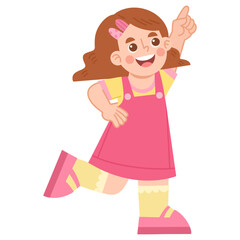 Illustration of Cheerful Girl in Pink Dress