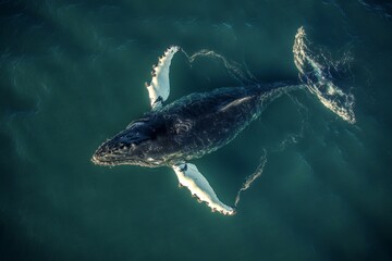 Fototapeta premium Majestic humpback whale gracefully swimming in clear ocean waters at midday