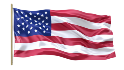 Waving flag of the United States against a clear background during daylight hours