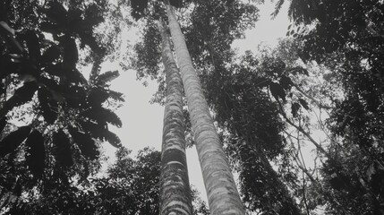 Fototapeta premium Monochrome Tropical Forest Canopy Tall Trees and Dense Foliage