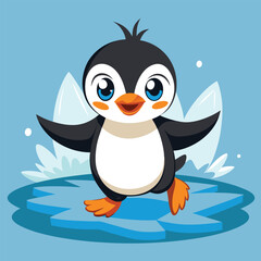 penguin on ice Penguin on an ice floe. A cute arctic bird happily stands on an iceberg' natural ice and inhabitants of Antarctica 