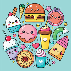 fast food icons fast food set fast food sticker set 