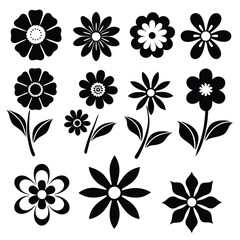 Black Flower Rose Vector Silhouette Icon Set – Unique Illustrations