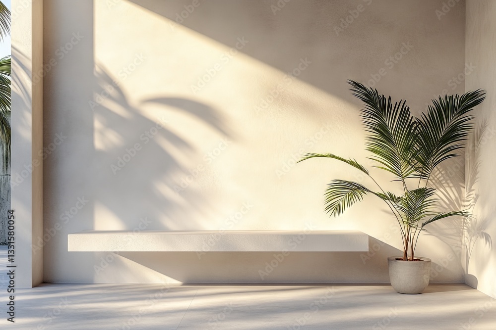Poster contemporary indoor space showcasing a minimalist design with natural light and greenery in a tranqu