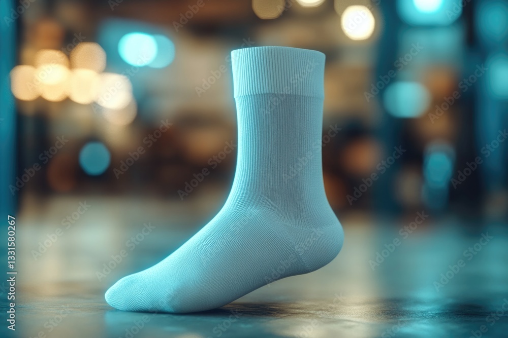 Poster a pair of clean white socks resting on a table surface