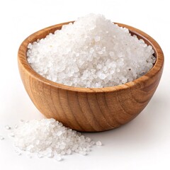 Wooden Bowl Filled with Coarse Sea Salt, Natural and Organic Cooking Ingredient