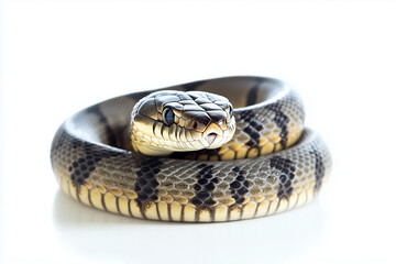 Obraz premium Close up shot poisonous snake isolated on white background, Selective focus venomous snake on white background.