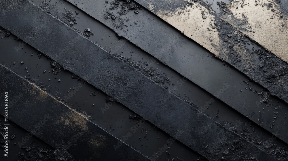 Poster diagonal bands of dark textures with irregular granular materials scattered