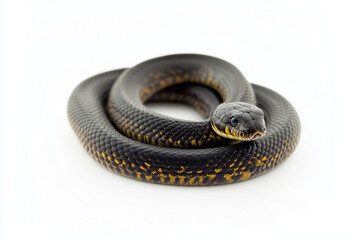 Close up shot poisonous snake isolated on white background, Selective focus venomous snake on white background.