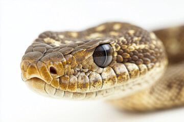 Fototapeta premium Close up shot poisonous snake isolated on white background, Selective focus venomous snake on white background.