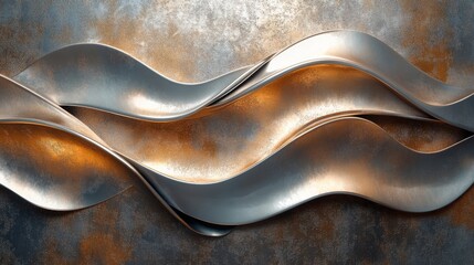 Silver and gold abstract metal waves and rusty texture background