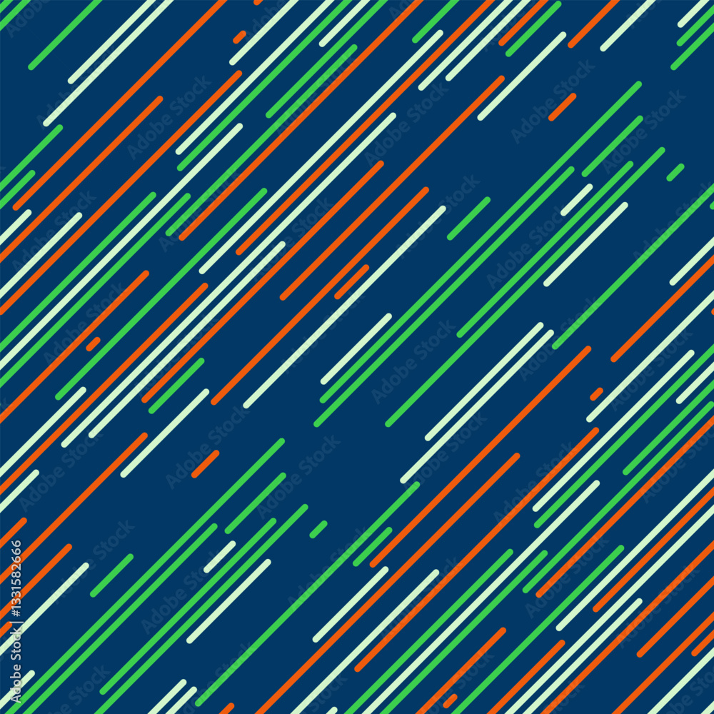 Poster dynamic abstract background with diagonal lines in vibrant green, orange, and white against a deep b