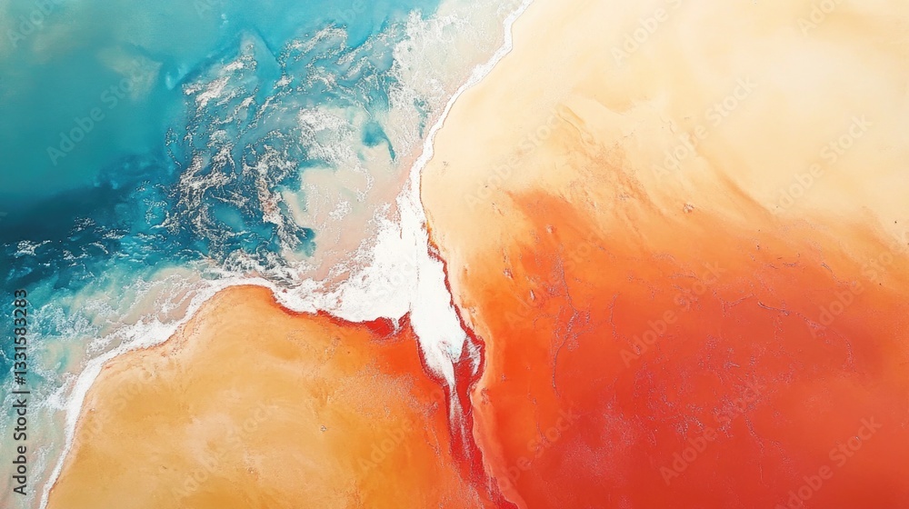 Poster aerial view of a beach and ocean with waves and shore