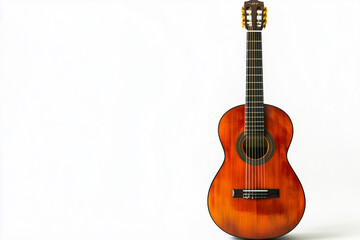 Naklejka premium Acoustic guitar isolated on white background, Selective focus classic guitar on white background, String instrument.