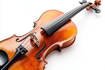 Fototapeta premium Selective focus classic and luxury design violin isolated on white background, Classic string instrument in orchestra band.
