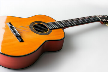 Fototapeta premium Acoustic guitar isolated on white background, Selective focus classic guitar on white background, String instrument.