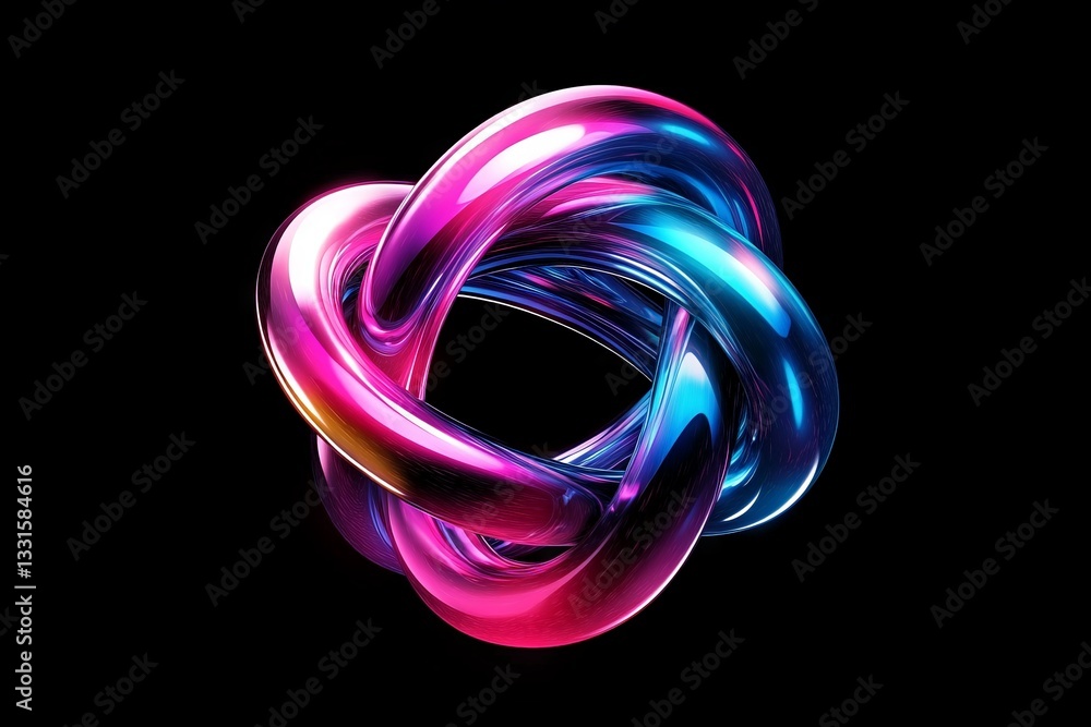 Poster Glossy intertwined rings in vibrant colors with a dark background create an eye-catching abstract design