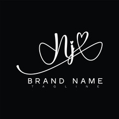 NJ Handwritten initial letter with love . NJ simple signature vector logo with Hart shape variation, beauty, photography letter logo design. N J