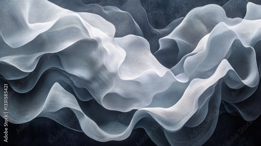 Poster abstract flowing veils create a soft and elegant cloudy formation in shades of gray