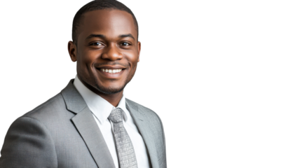 Confident man in a suit smiles warmly against a light background during a professional photoshoot