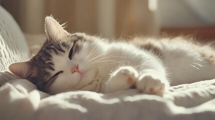 Obraz premium Peaceful Slumber: A Serene Cat Napping in Sunlight