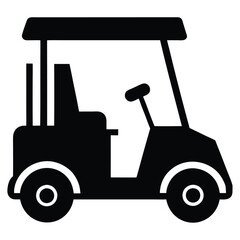 Black Golf Cart Vector Silhouette Illustration on White Background