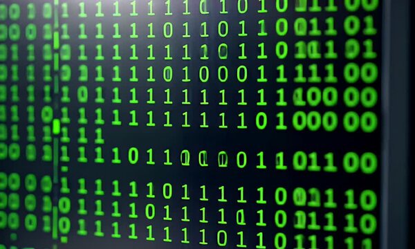 Green Binary Code Streaming on Dark Screen