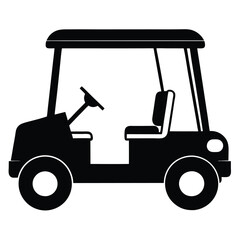 Black Golf Cart Vector Silhouette Illustration on White Background