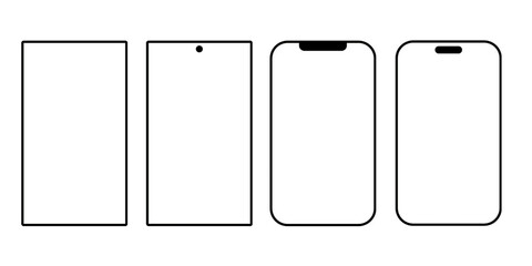 Realistic models smartphone with transparent screens. Smartphone mockup collection. Device front view. Vector illustration