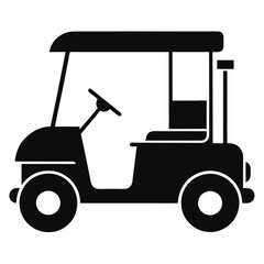 Black Golf Cart Vector Silhouette Illustration on White Background