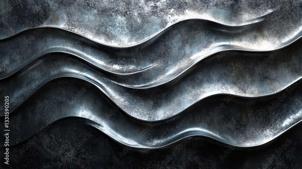 Poster detailed image displaying a textured and reflective metal wave pattern