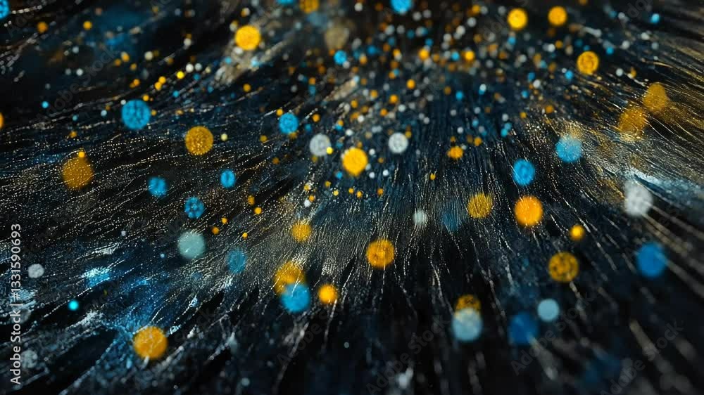 Poster vibrant colorful patterns create a stunning visual effect with splashes of blue and orange against a