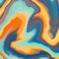 Abstract design featuring swirls of blue, orange, and beige hues creating a fluid, marbled effect. The smooth, undulating lines blend seamlessly, generating a dynamic sense of movement.