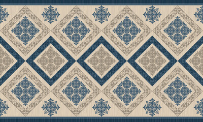 Rug Damask pattern flowers blue in a brown background