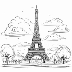 Obraz premium Eiffel tower hand-drawn comic illustration. Eiffel tower. Vector doodle style cartoon illustration