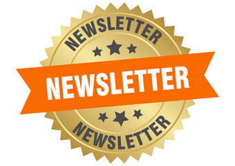 newsletter. newsletter round orange and gold label isolated on transparent background